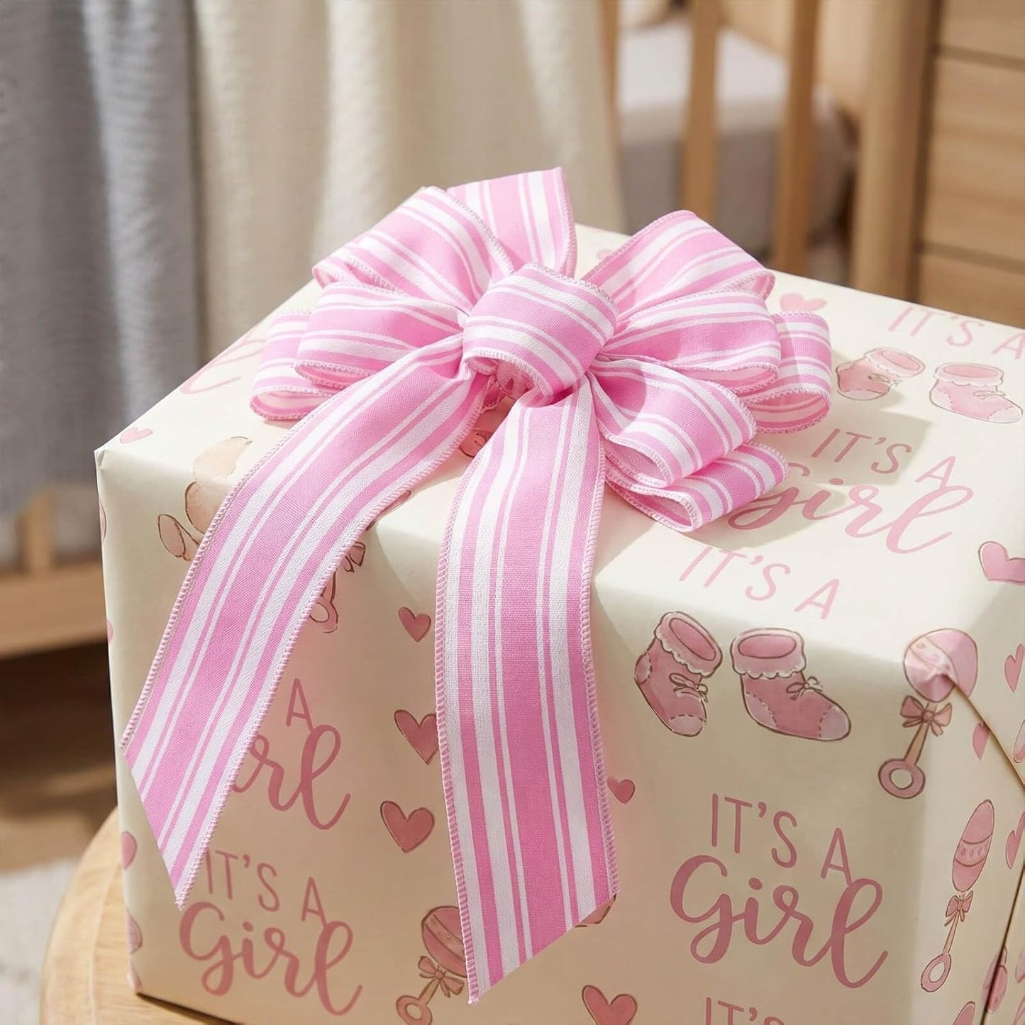 Regine Switzerland Pink & White Striped Wreath Bow - 20x11 Inch Large Baby Shower Decor
