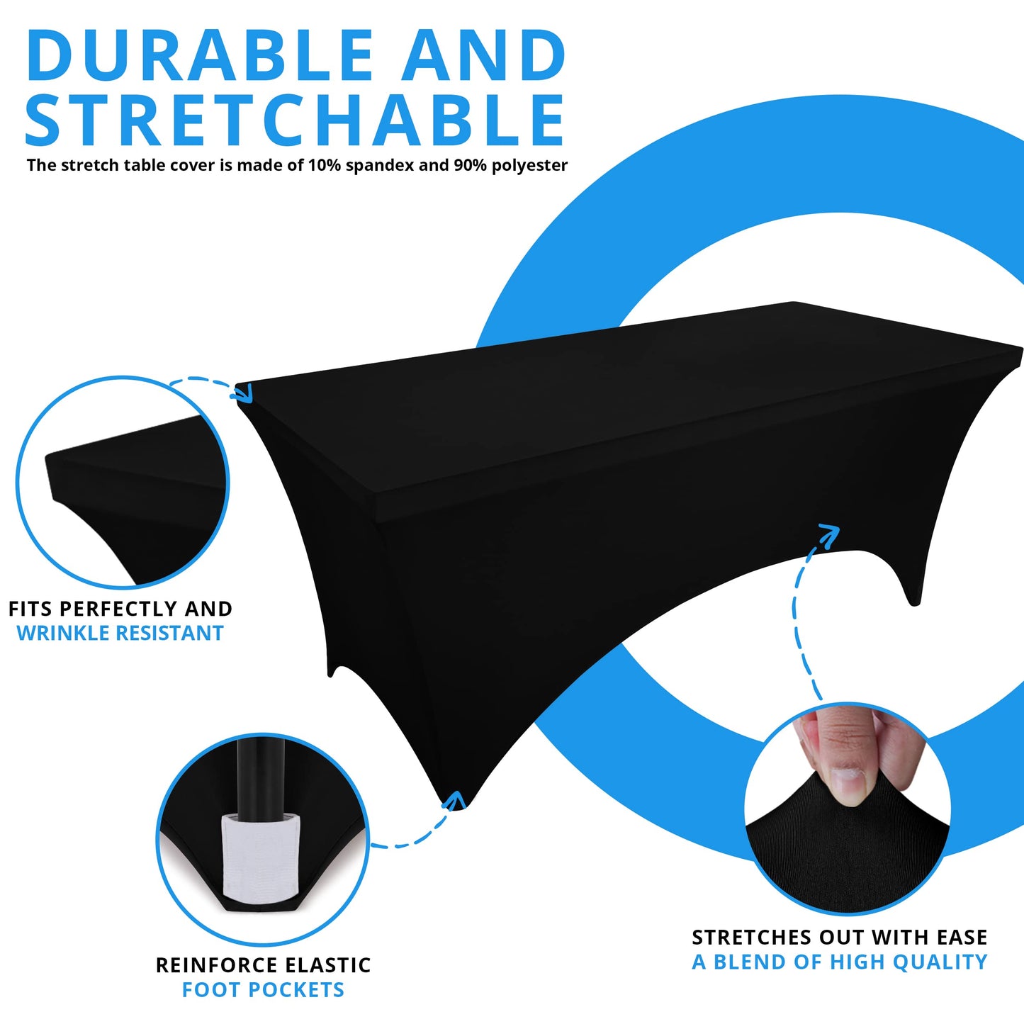 Utopia Kitchen Spandex Tablecloth 2 Pack [5FT, Black] Tight, Fitted, Washable and Wrinkle Resistant Stretch Table Cloth Rectangle Cover for Trade Show, Weddings & Parties [60Lx30Wx30H Inch]