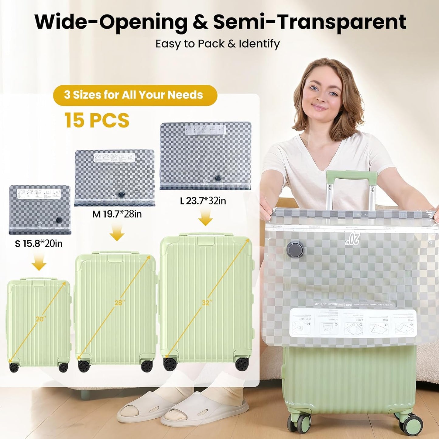 Skiennix Vacuum Bags for Travel - 15 PCS Combo with Rechargeable Pump | Space Saver for Clothes & Luggage