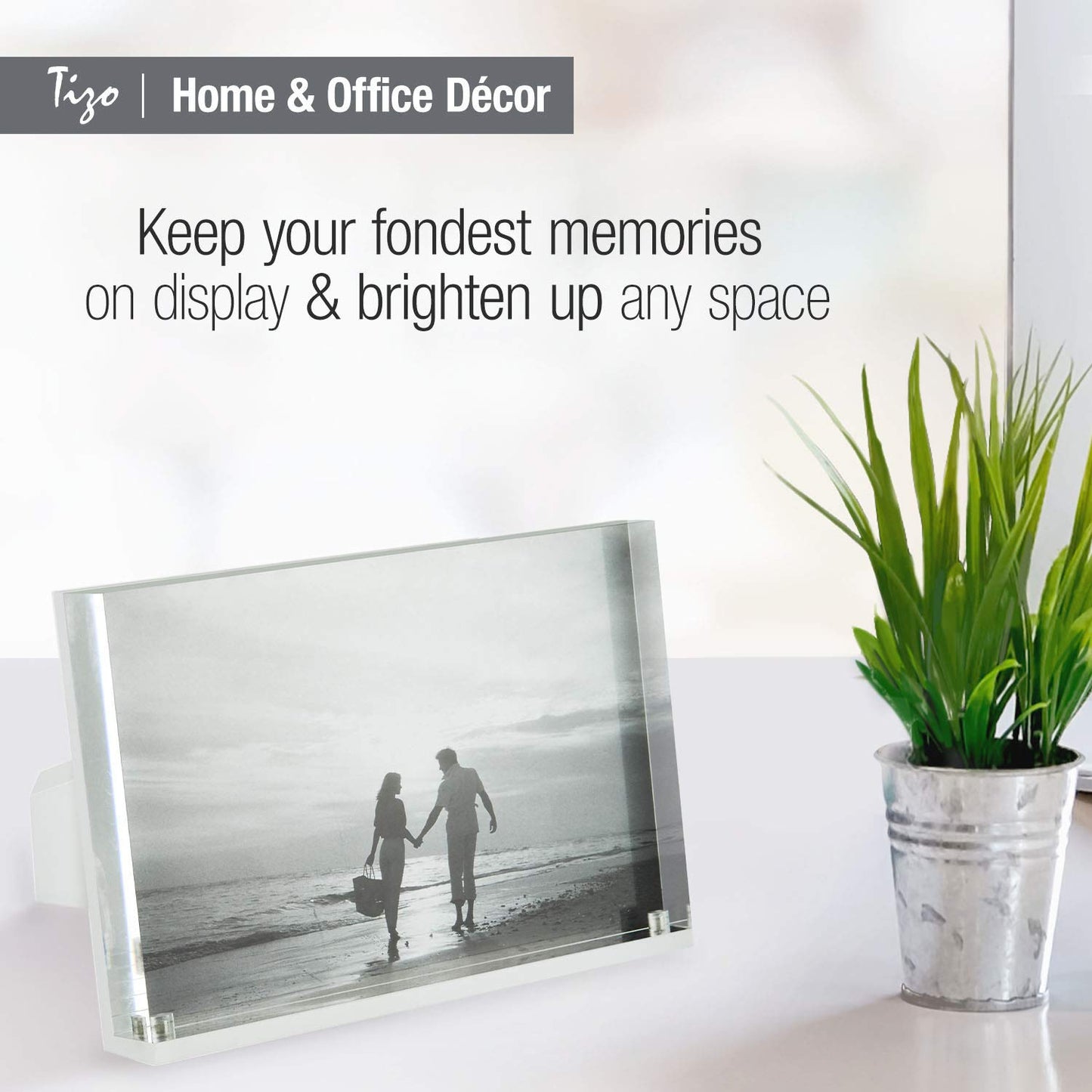 TIZO Design Vertical 4x6 Lucite Picture Frame, Durable 1 Inch Thick Clear Lucite & Magnetic Closures, Elegant & Practical Boutique Quality Photo Frame (Multiple Colors Available)