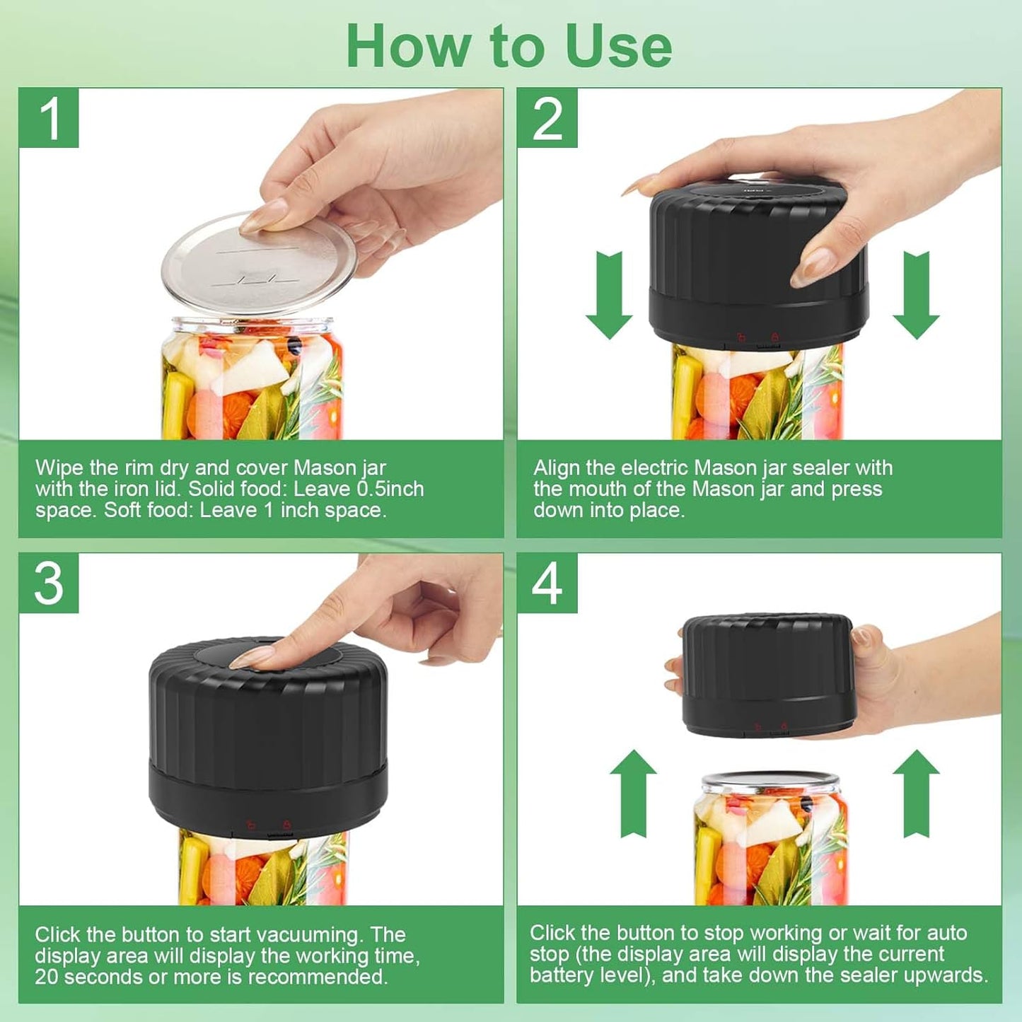 VP06+ Mason Jar Vacuum Sealer - Electric Food Storage Solution for Wide & Regular Mouth Jars | Cordless Handheld, Black