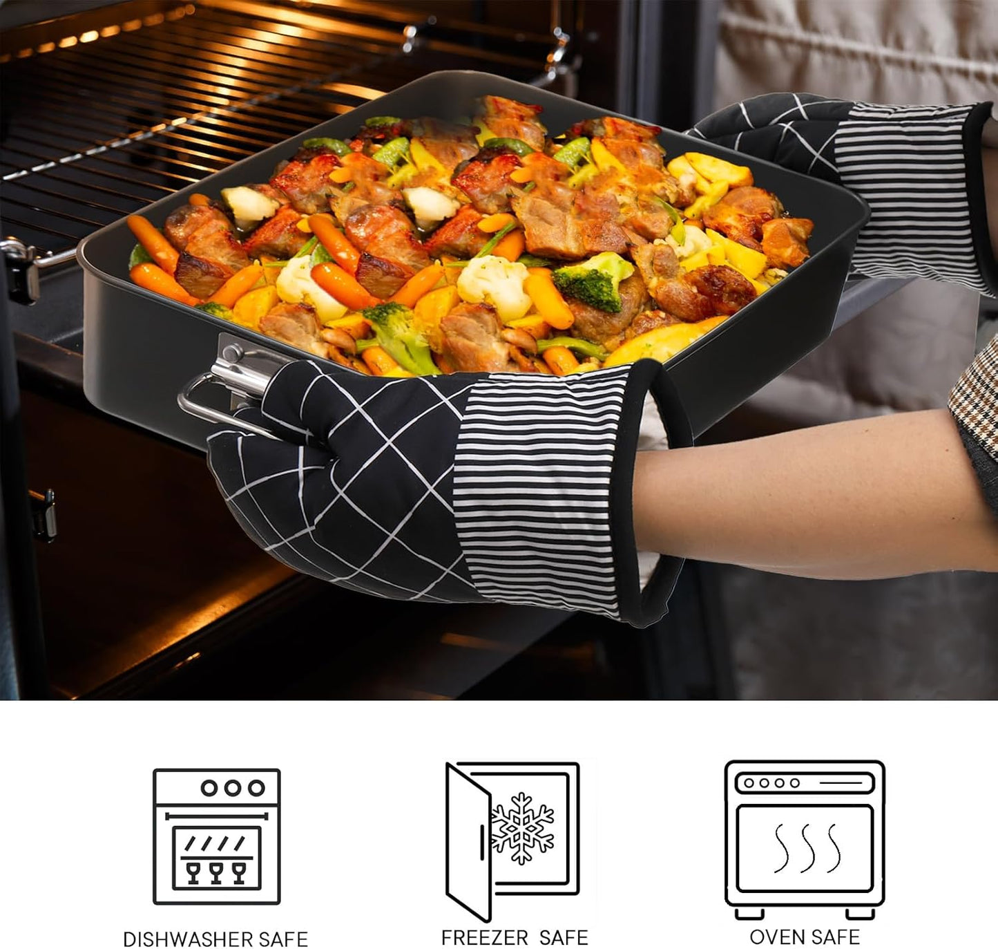 Jucoan Lasagna Pan - 3 Inch Deep, 16 x 11.5 Inch Non-Stick Baking Dish for Casseroles & Roasting