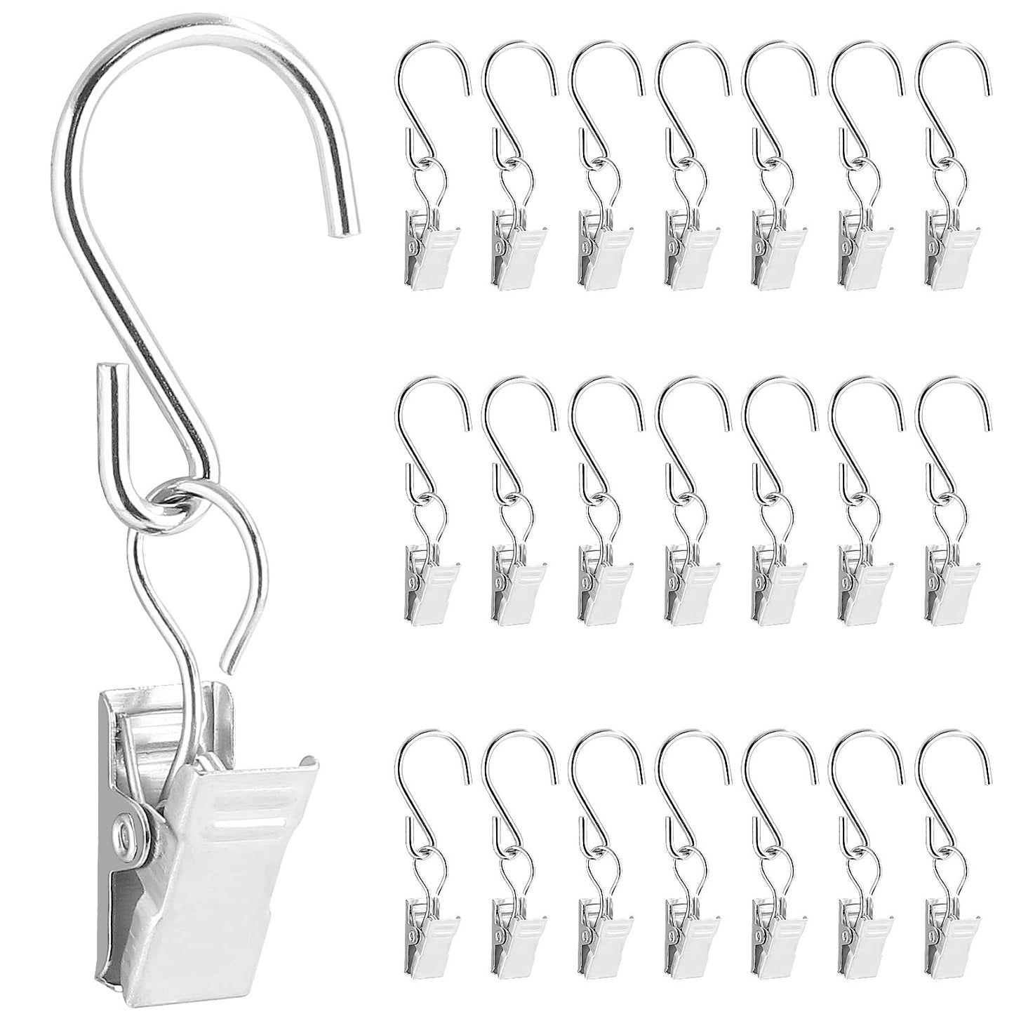 Litoexpe 50 PCS S Hooks Curtain Clips, Metal Hanging Clips Hooks for Awning String Party Light Hangers, Gutter Clip Camping Tents, Outdoor & Indoor (Silver)