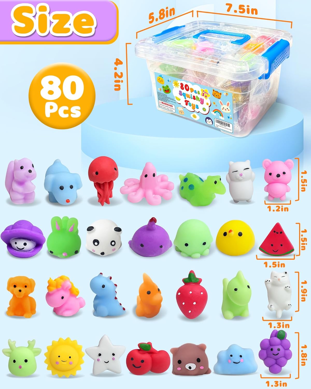 Skiennix 80 Pack Squishy Toys - Kawaii Party Favors for Kids | Mini Birthday Gifts & Classroom Prizes
