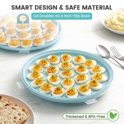 HAKSEN Deviled Egg Containers with Lid, Portable Deviled Egg Platter Carrier Holder Trays with 22 Slots for Holiday Party and Home Kitchen, Blue