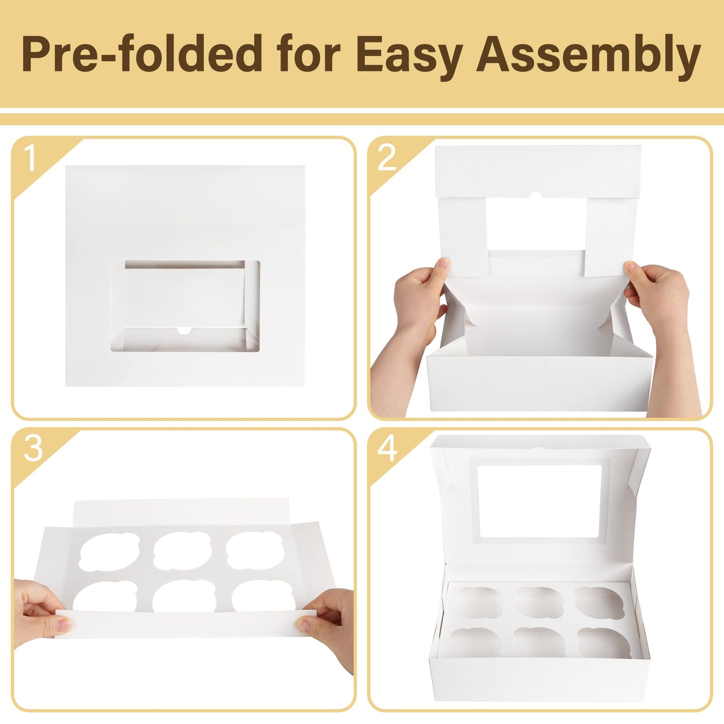 LotFancy 12 Pack Cupcake Boxes 6 Count, Auto-Pop up Cupcake Containers with Window Holding 72 Standard Cupcakes, Food Grade Disposable Pastry Boxes