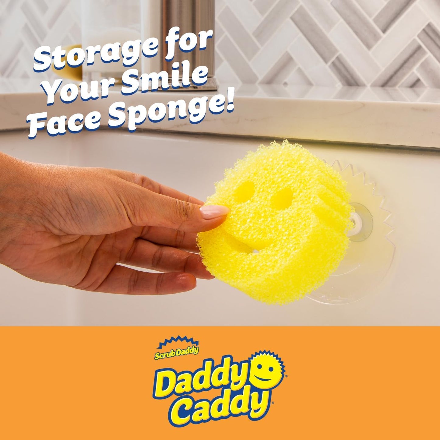 Scrub Daddy Sponge Holder Caddy - Self-Draining Kitchen Organizer with Suction Cups - Dishwasher Safe