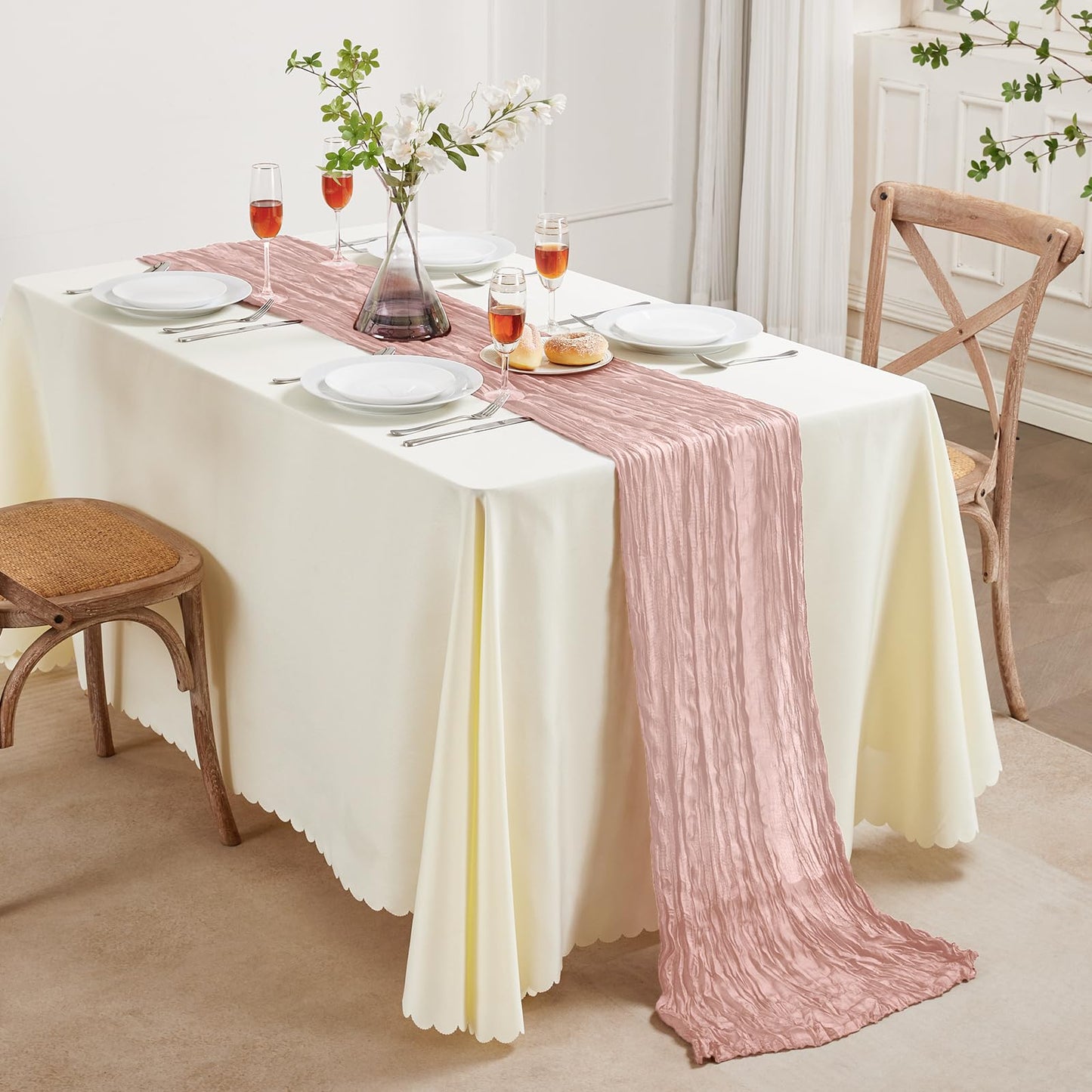 6 Pack Dusty Pink Mother’s Day Cheesecloth Table Runner 10FT Long Boho Gauze Table Runner Rustic Sheer Runner for Spring Wedding Bridal Baby Shower Birthday Holiday Party Table Decor Easter Decor
