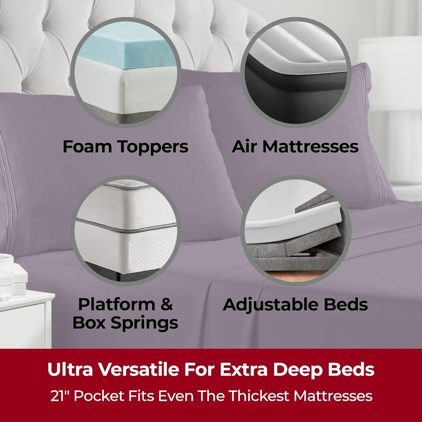Mellanni Extra Deep Queen Sheets - Hotel Luxury Bedding Set | Ultra Soft, Cooling, Wrinkle-Resistant (Queen, Purple)