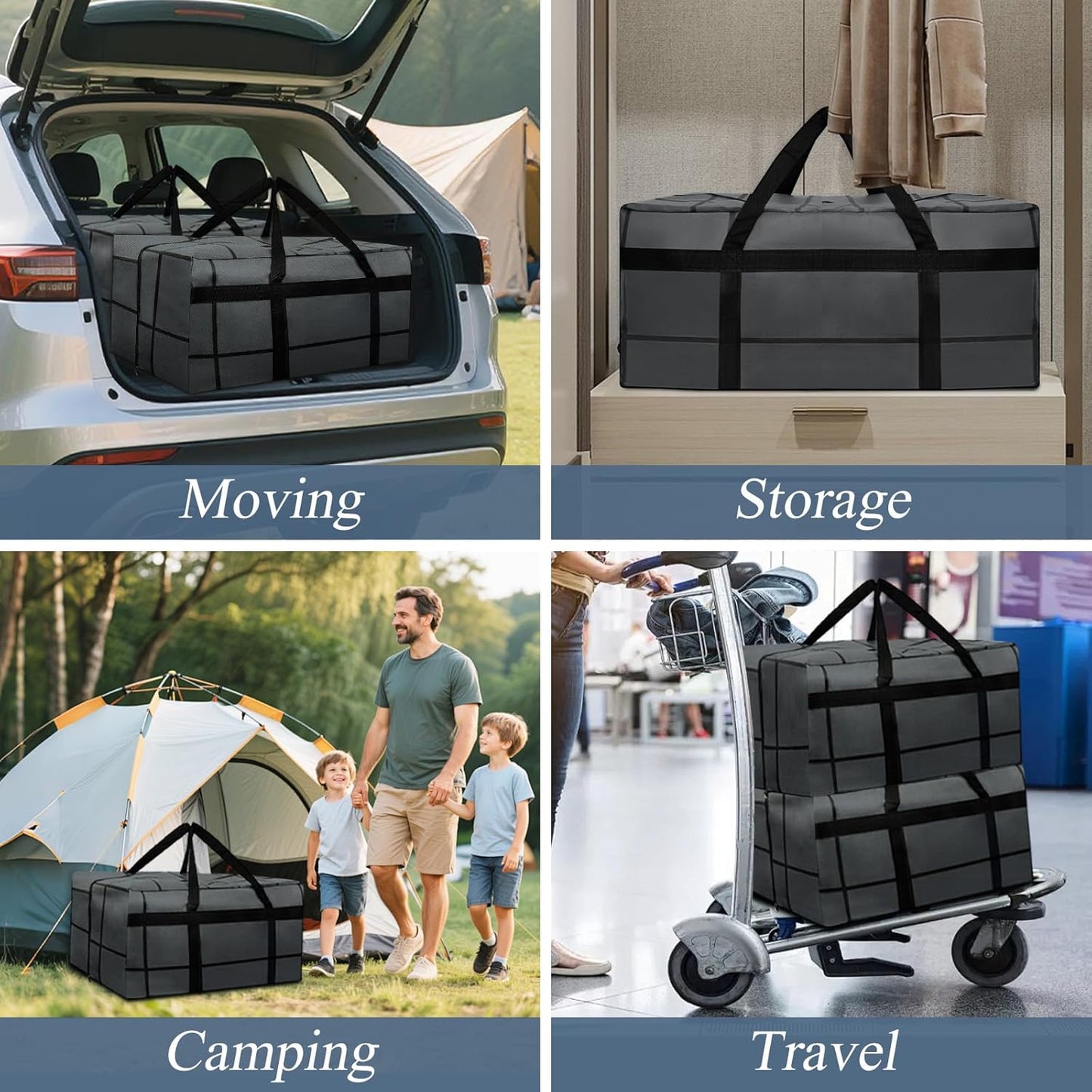 Skiennix Extra Large Heavy-Duty Moving Bags - Waterproof Storage Totes with Zippers & Reinforced Handles | Ideal for Clothes & College Supplies