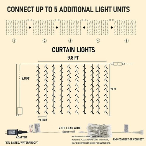 Dazzle Bright 300 LED Curtain Lights - Warm White Fairy Lights for Bedroom & Outdoor Decor