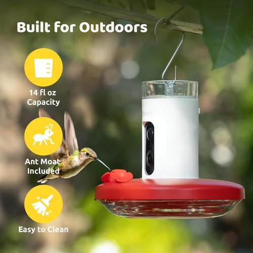Birdfy Smart Hummingbird Feeder - Solar Powered With Camera, Live View & Auto Record, 14oz, Perfect Gift for Bird Lovers