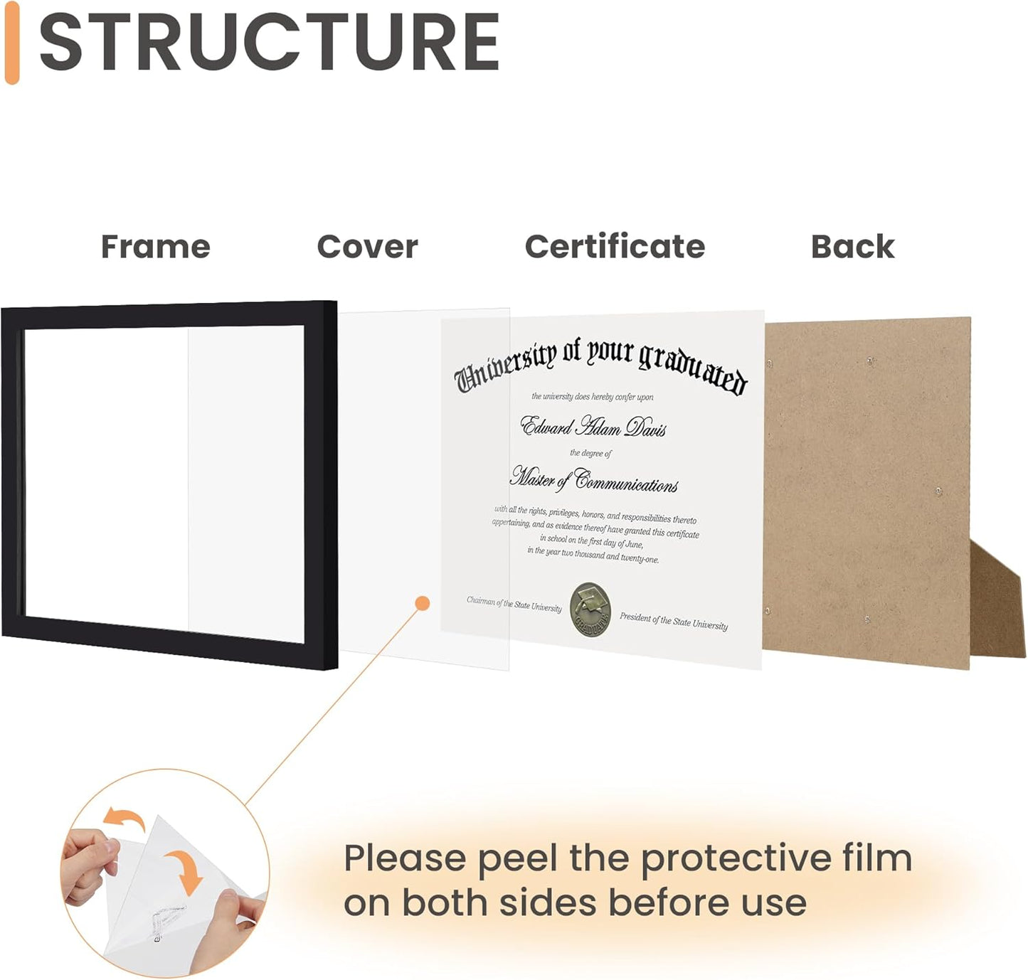 Upsimples Certificate Frame - Clear Plexiglass Diploma Frame for Wall/Tabletop | Black, 8.5x11 Inches