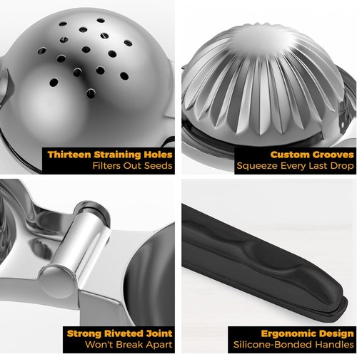**Skiennix Stainless Steel Lemon Squeezer | Ergonomic Citrus Juicer with Silicone Handles - Large Manual Press**