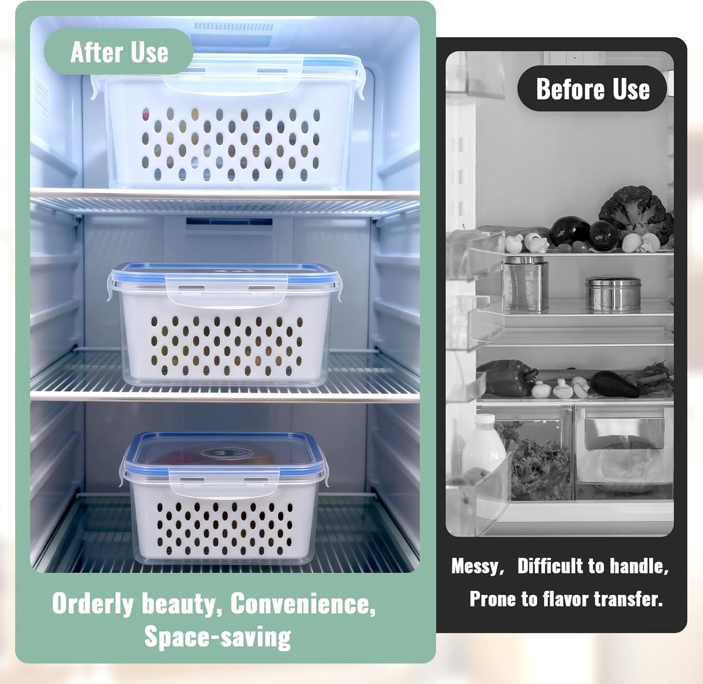 Skiennix 3 PCS Fruit Storage Containers - BPA-Free Plastic with Removable Strainer Lid for Fresh Berries