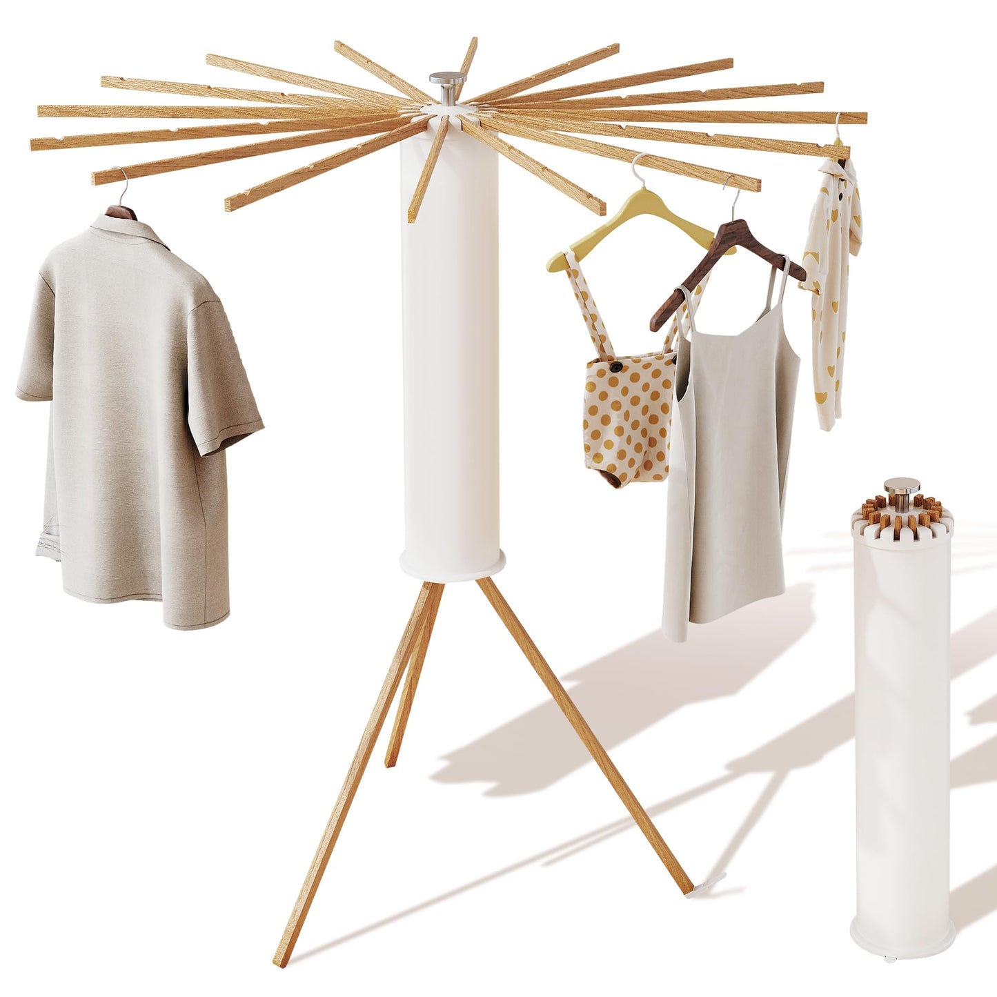 LIENAHU Clothes Drying Rack Tripod,Drying Rack Clothing,Laundry Drying Rack,Floor Standing,16 Wooden Poles,Collapsible Drying Racks for Laundry,Retractable,Foldable,Folding