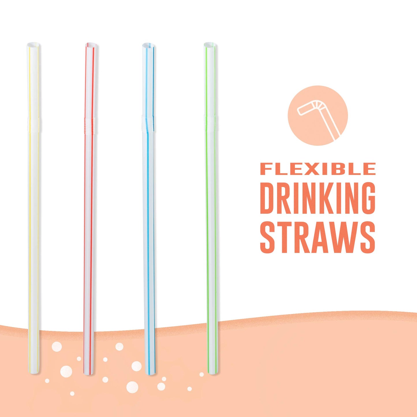 [500 Pack] Striped Flexible Plastic Drinking Straws Disposable Straw 8'' inches Tall Assorted Colors