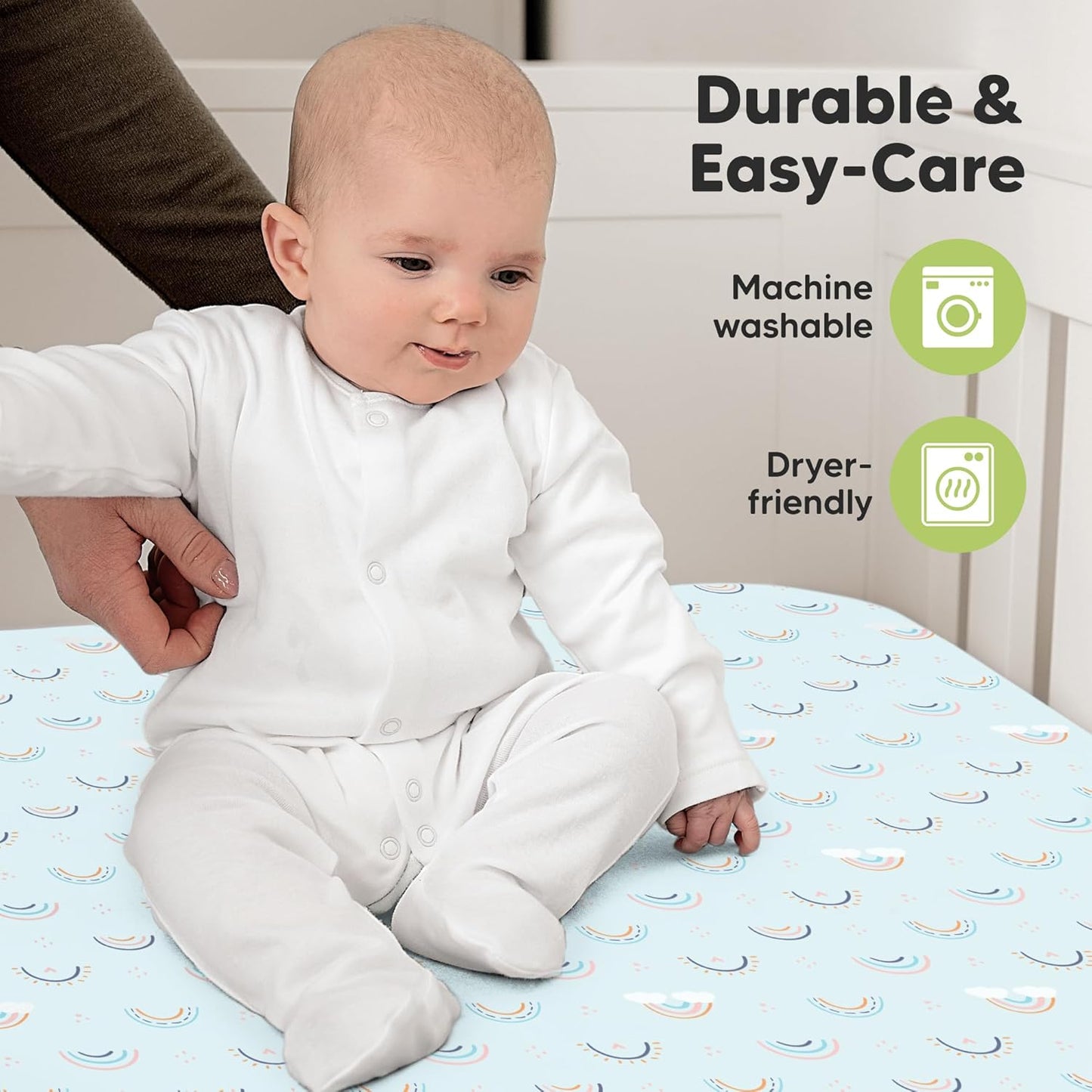 KeaBabies Organic Crib Sheets - 2-Pack Fitted Jersey Cotton for Boys & Girls | Soft & Breathable 52x28 (Jolly Rainbow)