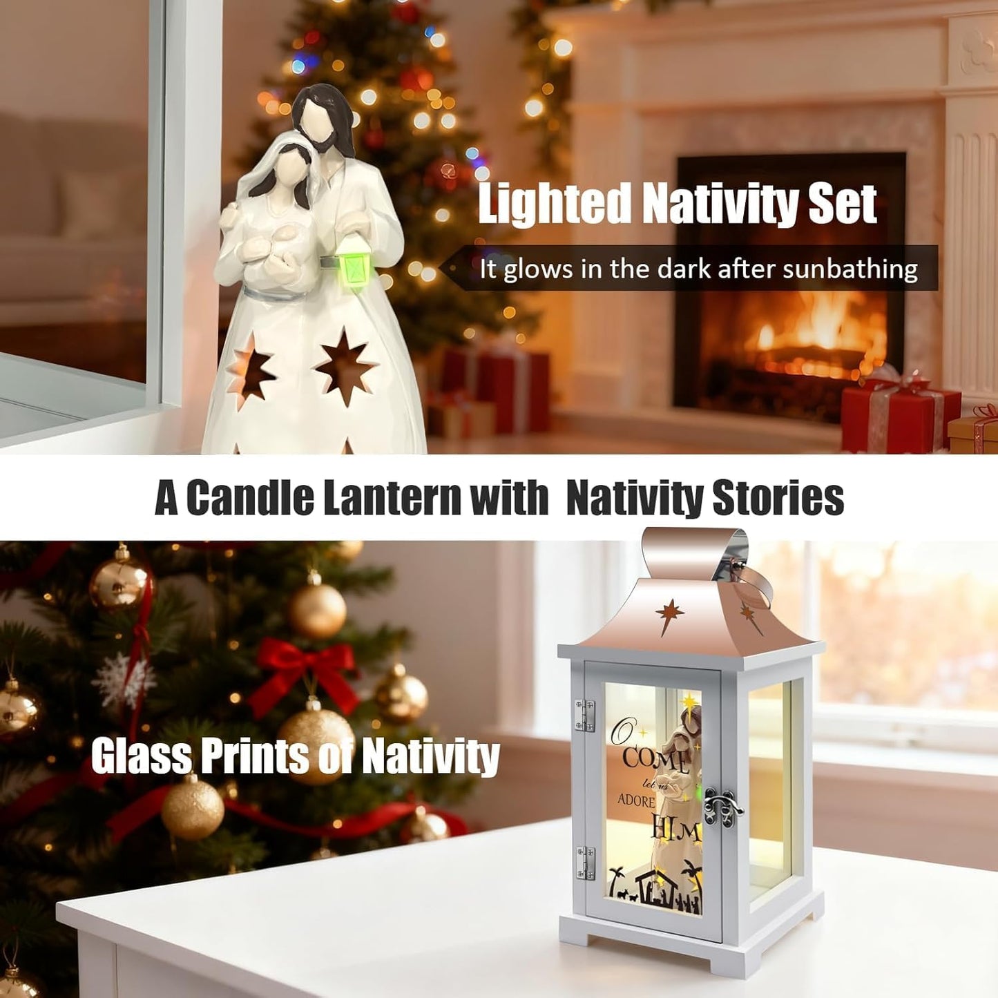 Regine Switzerland Christmas Nativity Set - 15.1" Tall Lantern for Table Centerpieces & Holiday Decor