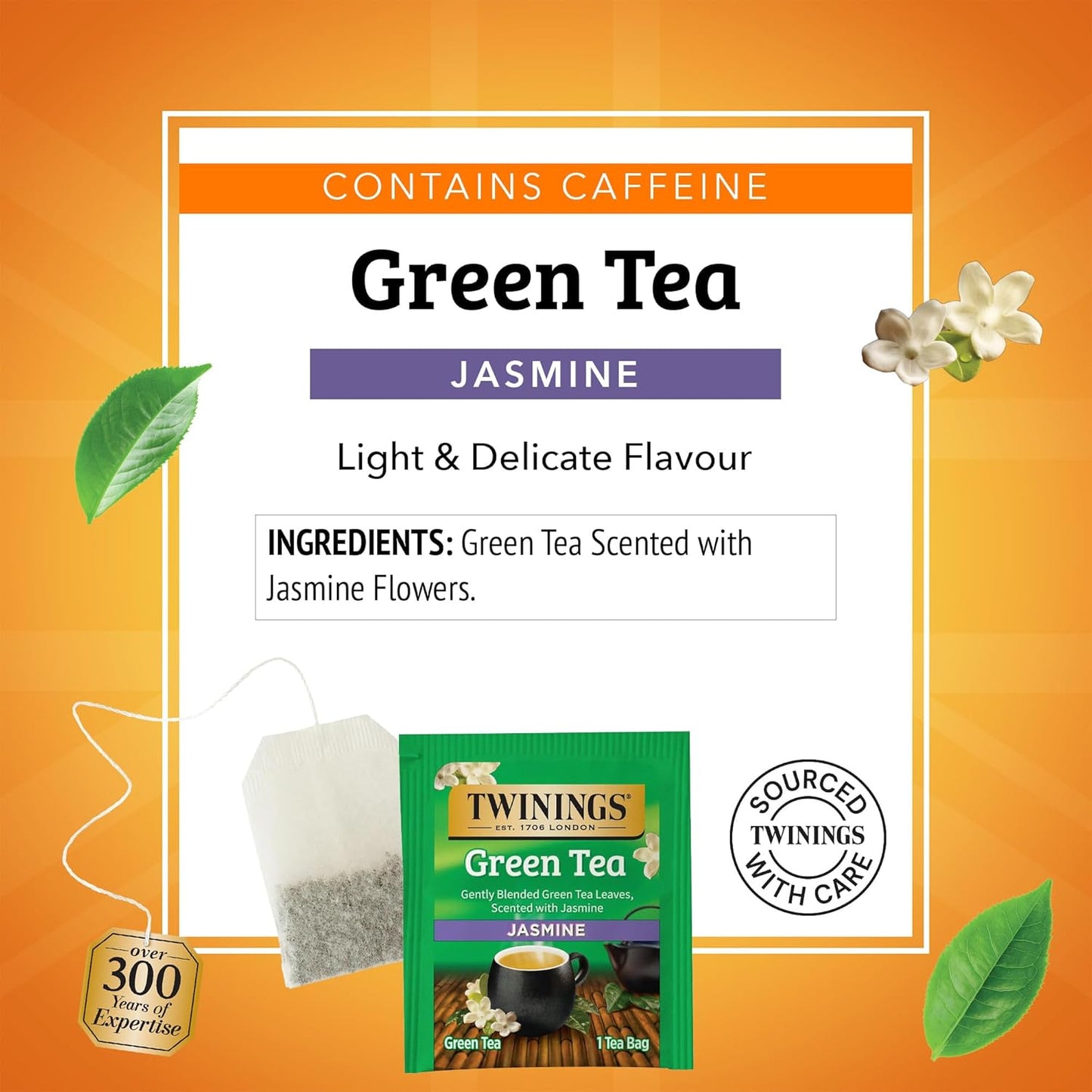 Twinings Green Tea - Jasmine Flavor, Individually Wrapped Bags, 20 Count (Pack of 6) - Caffeinated & Refreshing