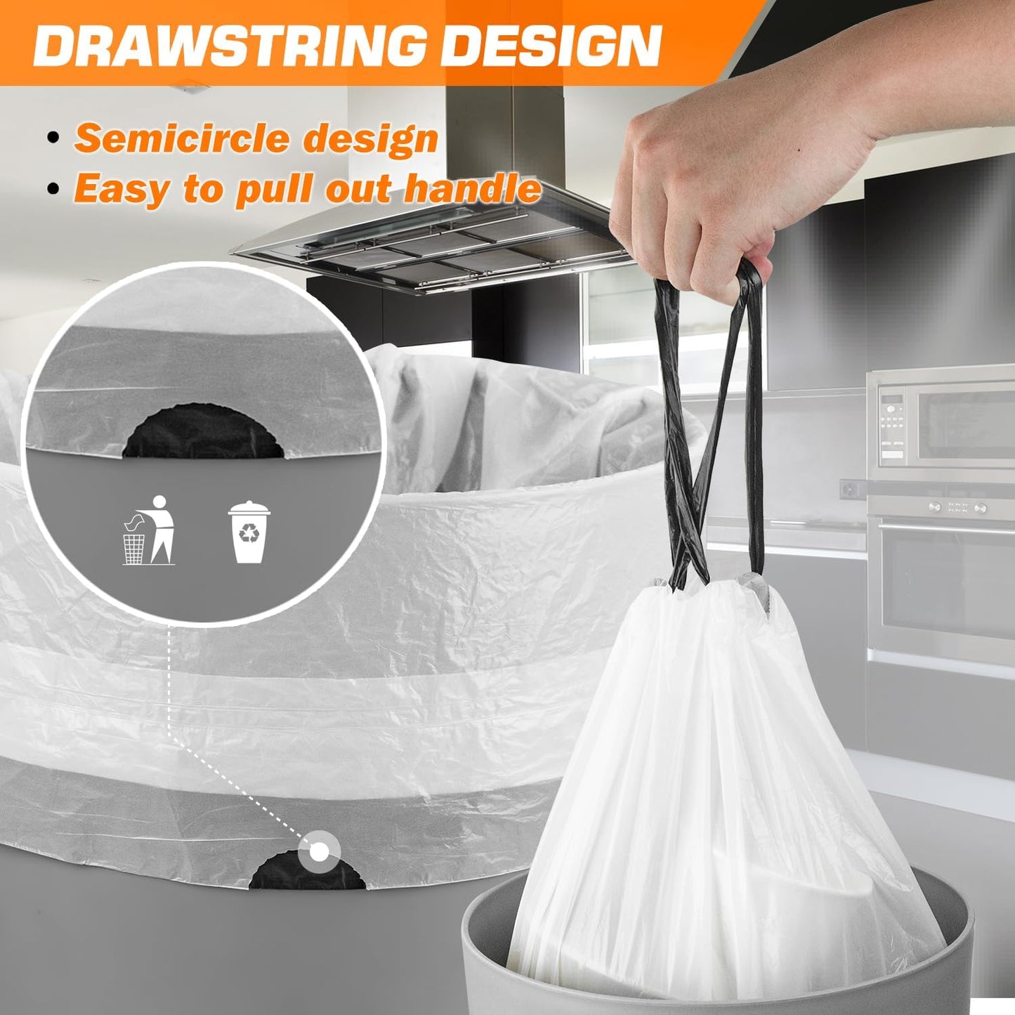 Small Trash Bags 4 Gallon | 60 Count Drawstring Unscented Garbage Bags - White Liners for Bathroom & Office
