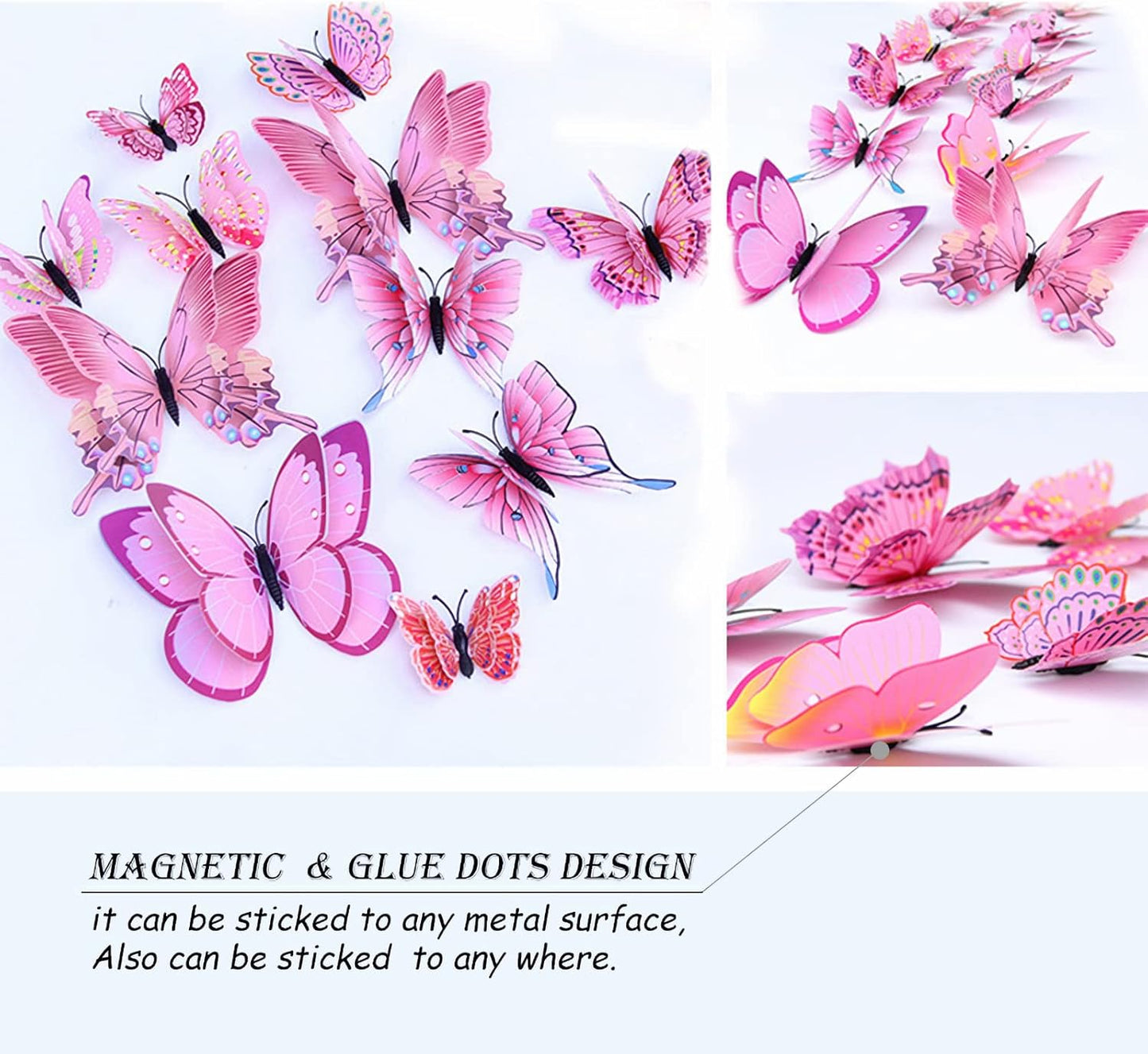 OPSEAM 3D Butterfly Wall Decor - 48 PCS Magnetic Stickers for Party Decorations (Pink)