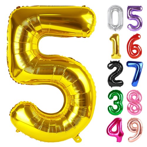 Gold Number 5 Balloon 40 Inch, 5th Birthday Party Decorations for Children, Giant 5 Foil Balloon for Party Supplies