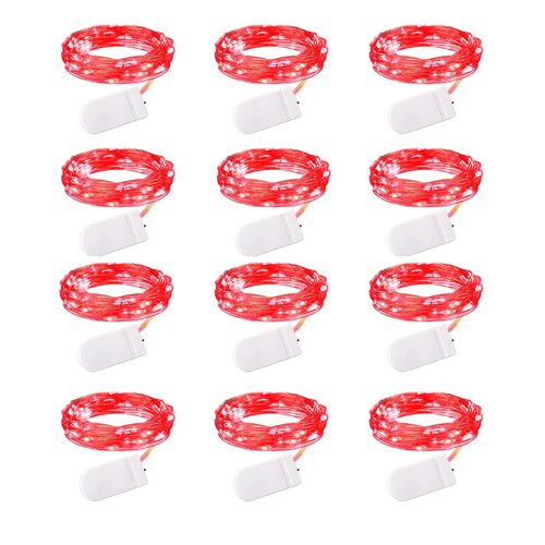 Brightown 12 Pack LED Fairy Lights, Waterproof, Red, 7 Feet, 20 LEDs, Battery Operated, Flexible Silver Wire, Safe, Energy Saving, Long-Lasting, Indoor and Outdoor Use