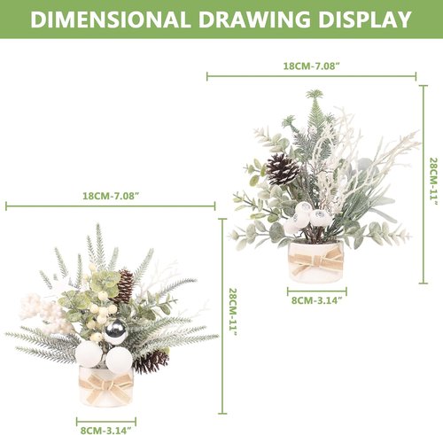 JJIALEIXI Mini Christmas Tree Set - 11" Artificial Potted Tabletop Decor for Holiday & Winter Celebrations | White/Green/Silver