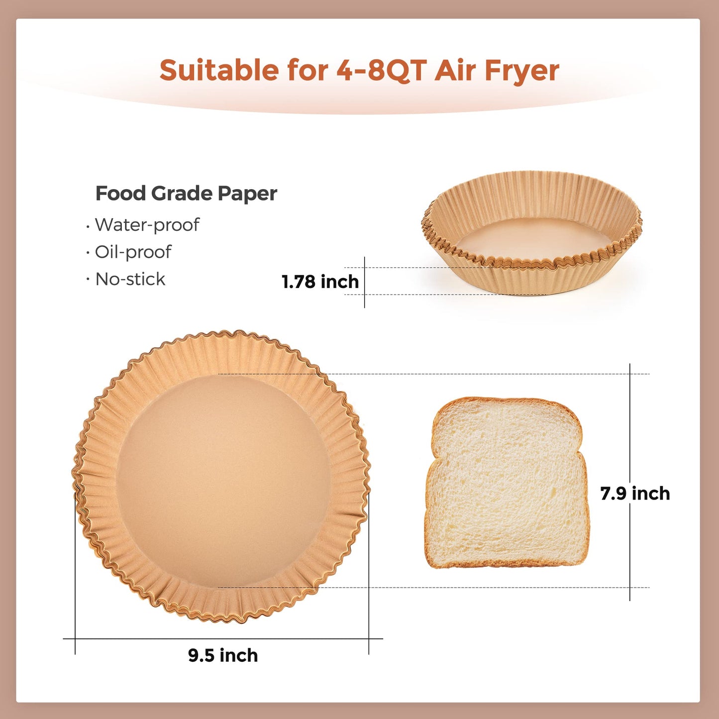 Air Fryer Disposable Paper Liner-300PCS Reusable Liners, Round Parchment Paper, Non-Stick Food Grade Sheets for Fryer, Baking, Cooking 7.9Inch