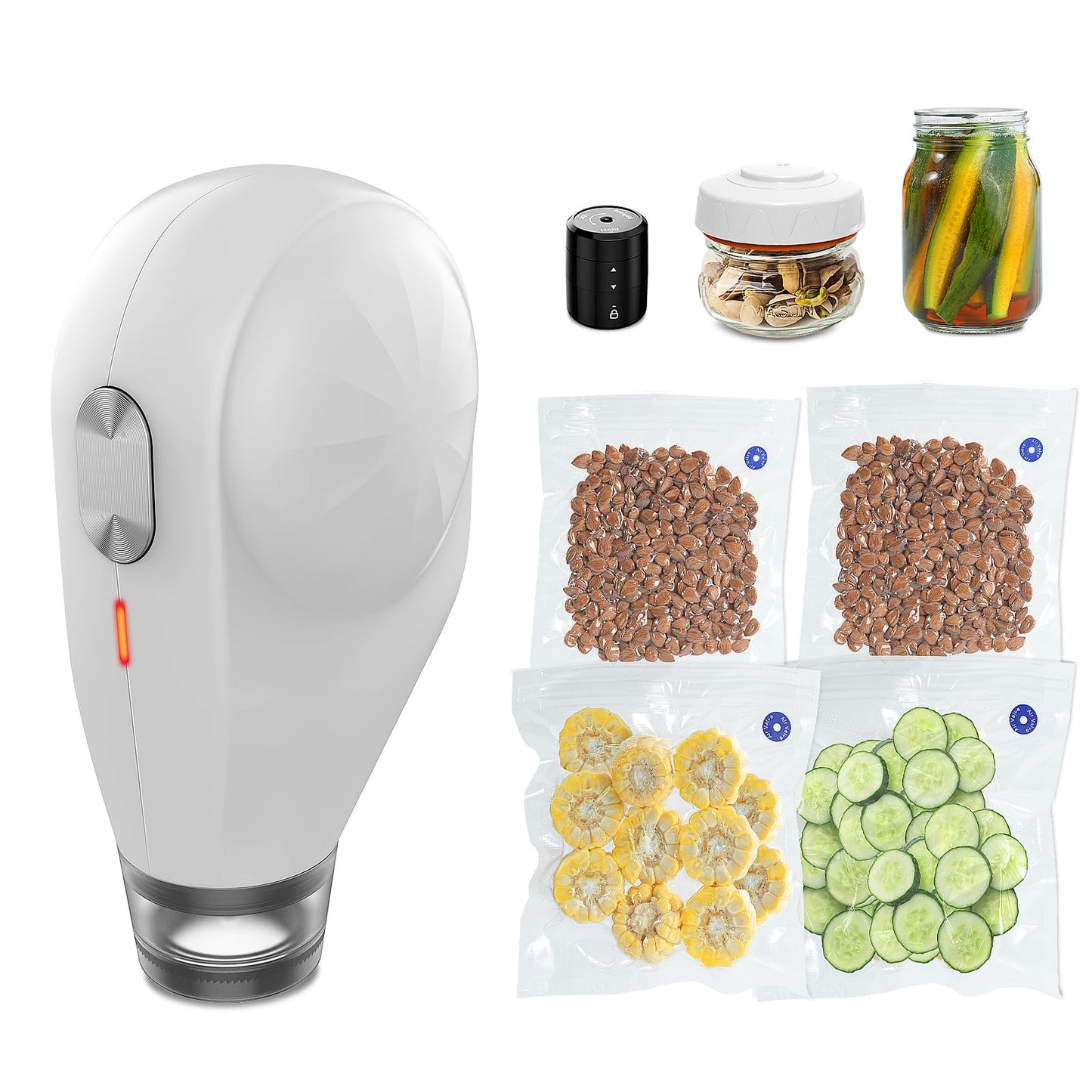Electric Vacuum Sealer Kit, All in One for Mason Jars, Bags, and Wine Bottles, ideal for food storage, beverage saver, meal prep, pickling and preserving