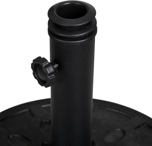 Backyard Expressions 20 lb Round Patio Umbrella Base - Heavy-Duty Resin-Coated Stand with Adjustable Pole Adapters, Black Finish