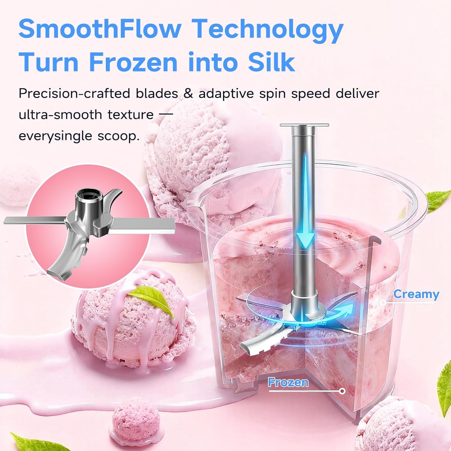 Skiennix Ice Cream Maker - 10-in-1 Frozen Treat Machine for Gelato, Sorbet & Smoothie Bowls | 20 oz Capacity