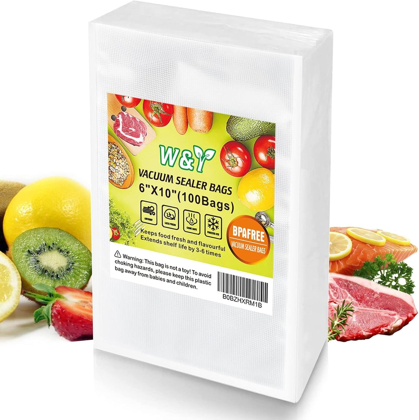 W&Y 100 Single-Ply Vacuum Sealer Bags - Commercial Grade, BPA Free for Food Storage | 6"x10" Quart Size, 100 Count