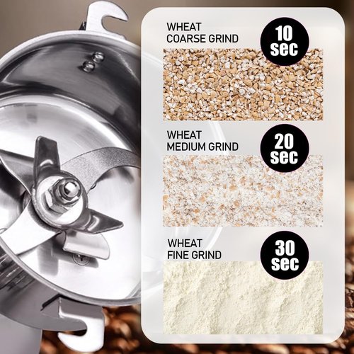 Grain Grinder Mill 250g Electric Stainless Steel Grain Grinder 1480W High-speed Spice Herb Grinder for Corn,Flour,Wheat,Pepper and Coffee Bean