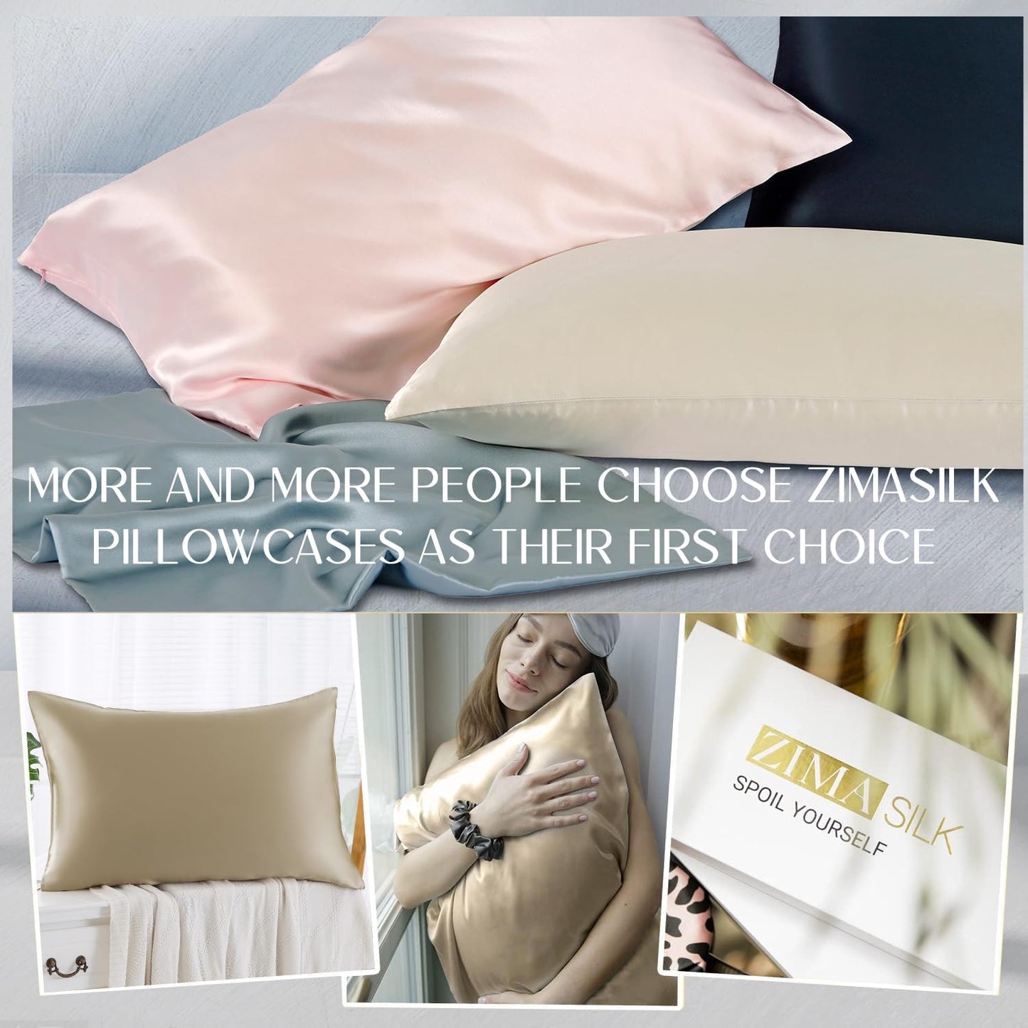 ZIMASILK 100% Pure Mulberry Silk Pillowcase - Soft, Hypoallergenic & Smooth | Queen Size 20''x30'', Taupe