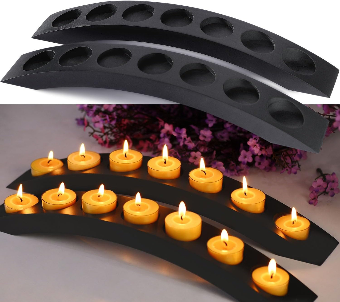 Skiennix 7-In-1 Arch Candle Holder - Black Wooden Bridge Design for Tealight Candles | 2 PCS Set