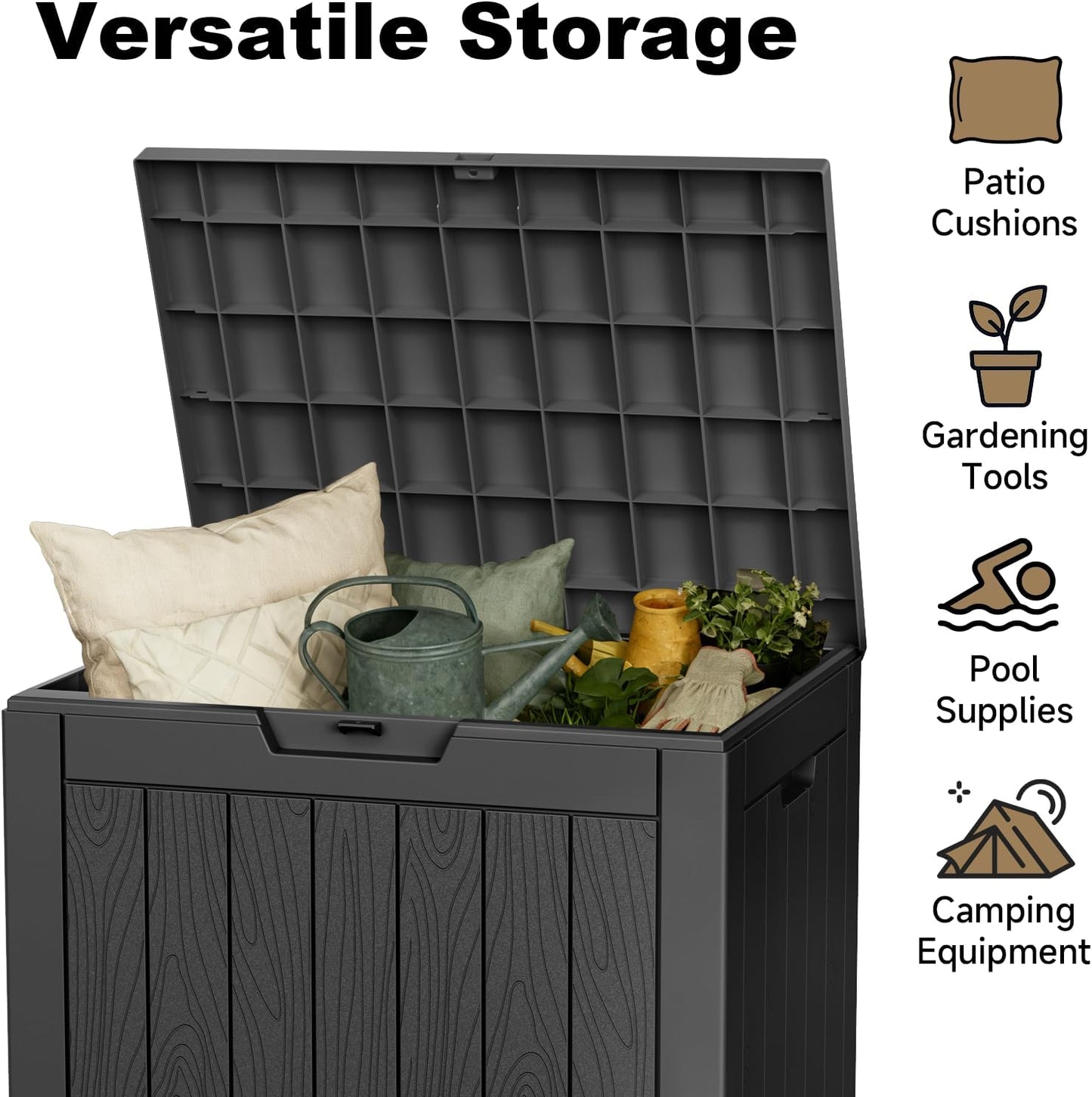 Regine Switzerland 30 Gallon Outdoor Deck Box - Lockable Waterproof Storage for Garden Tools & Cushions | Black