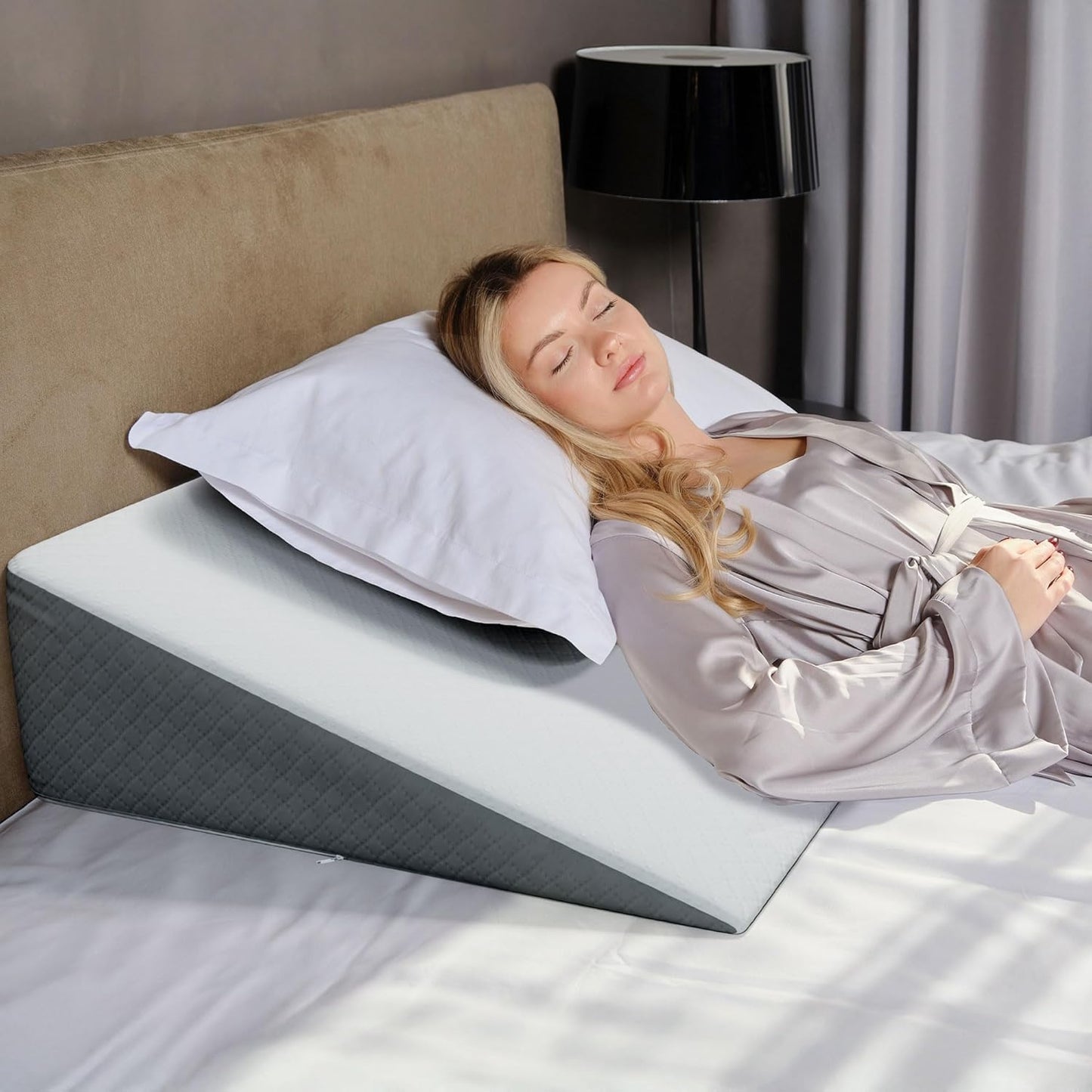 Kolbs Extra Wide Bed Wedge Pillow - Super Large Memory Foam with Jacquard Cover | 7.5 Inch Height (31 x 33 x 7.5) for Acid Reflux Relief