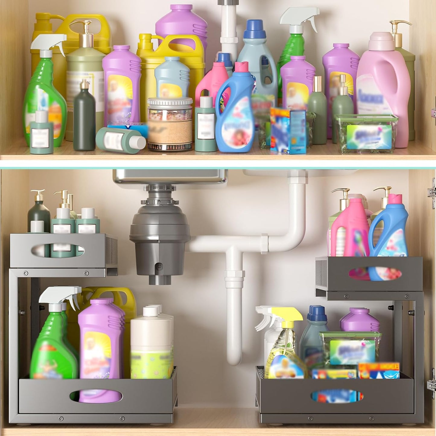 Under Sink Organizer by Extra-Wide - 2-Tier Metal Slide-Out Cabinet Storage | Height Adjustable, Black