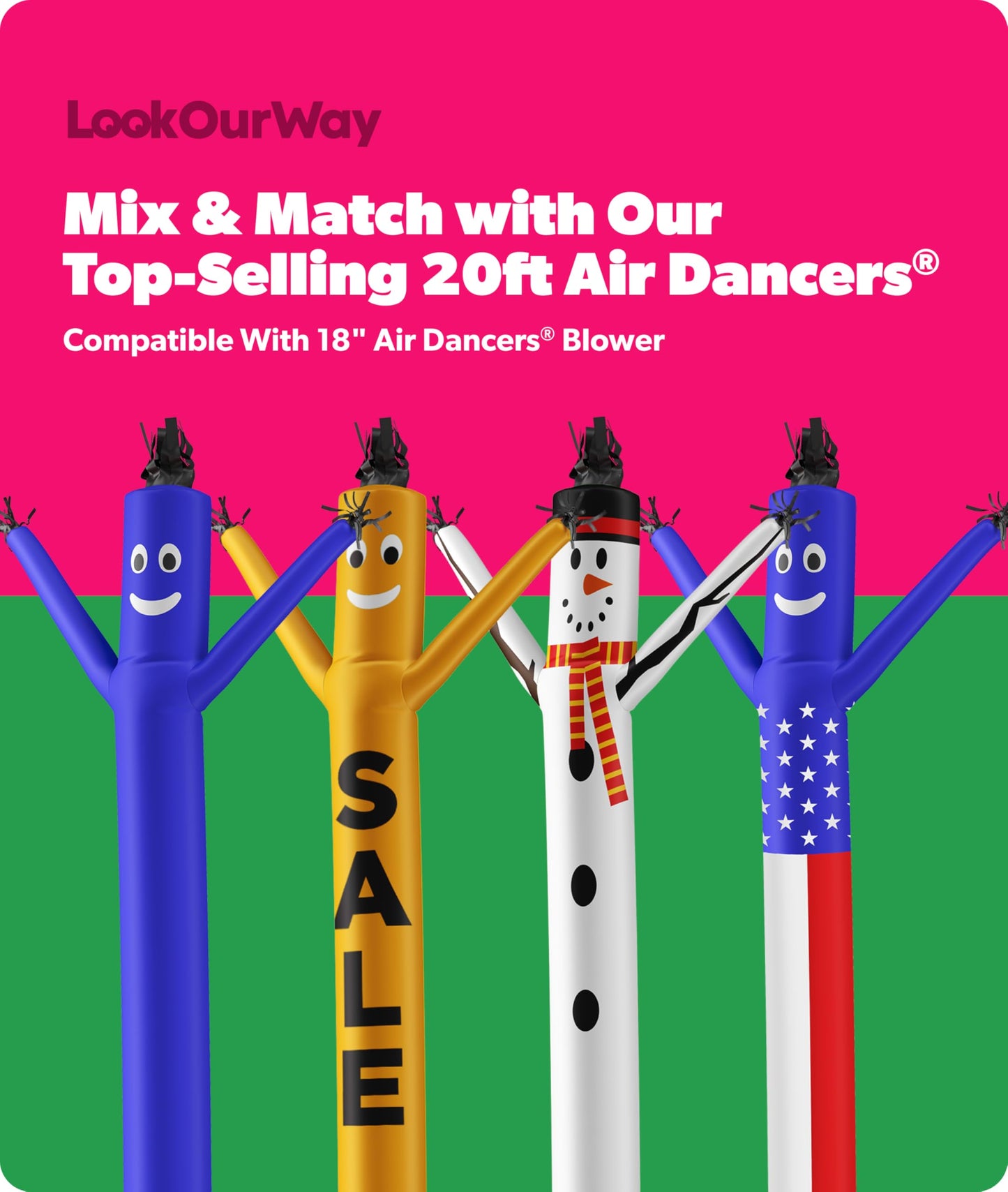 LookOurWay Air Dancers Inflatable Tube Man Attachment - 20 Feet Tall Wacky Waving Inflatable Dancing Tube Guy for Business Promotion - Blower Not Included - Blue