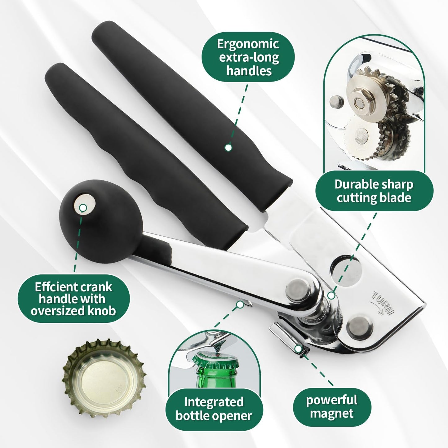 Skiennix Heavy Duty Manual Can Opener - Stainless Steel, Smooth Edge Design for Seniors | Kitchen Essential