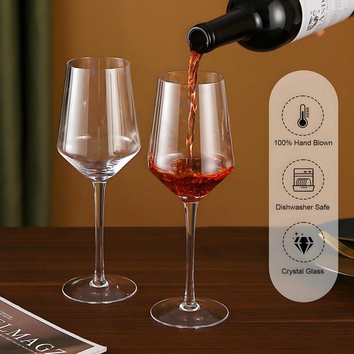 Hand Blown Red Wine Glasses Set of 4 – Premium Crystal Wine Glasses With Long Stem 14 oz – Daily Use, Unique Wedding Anniversary or Birthday Gift – Ideal for Restaurants, Home Bar
