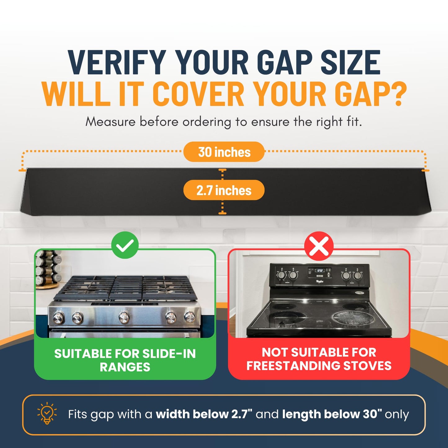 30” Slide In Range Gap Filler Kit, Slide-In Range Rear Gap Filler & Range Trim Kit, Universal Stove Gap Cover Between Stove and Wall Guard, Aluminum Cooktop Trim Kit for Whirlpool & Most Brands, Black