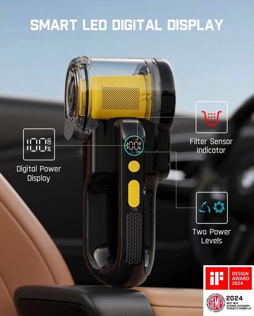 Fanttik Fold V10 APEX Cordless Car Vacuum - 17000Pa Suction Power, Smart LED Display, Portable Design for Home & Pet Use
