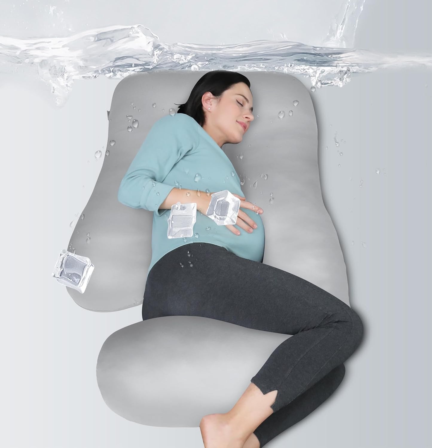 MOON PARK U-Shaped Pregnancy Pillow - Full Body Maternity Support for Back, Legs & Belly - 57 Inch - Light Grey