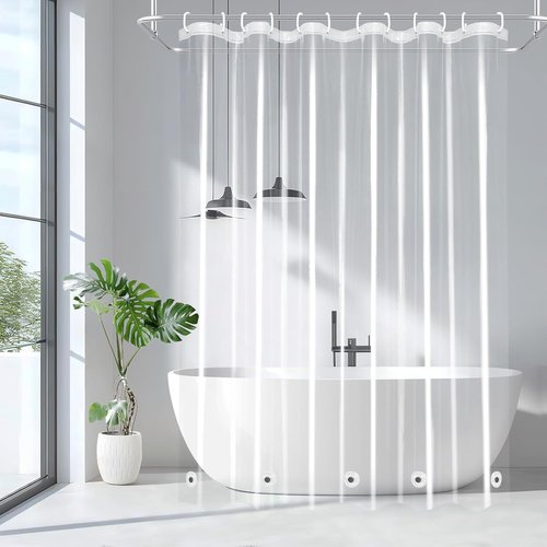 EurCross 9G Clear Shower Curtain Liner - Heavy Duty PEVA Plastic, 72 x 78 Inches, 5 Magnet Weights & 12 Hooks