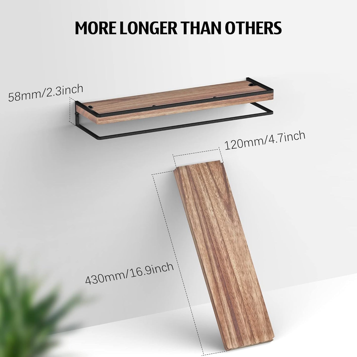 Meangood Floating Shelves - Rustic Wall-Mounted Storage Set of 2 for Bedroom, Living Room & Kitchen