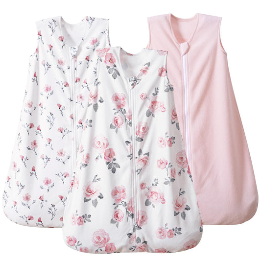 PHF 3 Pack Warm Micro-Fleece Baby Sleep Sack 12-18 Months, Soft Baby Wearable Blanket, 2-Way Zipper Sleeping Bags, Comfy Toddler Sleeping Sack for Girls, Large Size, Floral