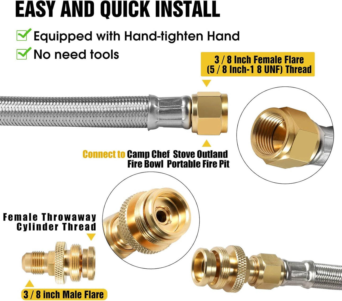 NQN 24FT Quick Connect Propane Hose - Safety Shutoff Valve for RV & Gas Grill | 1/4" Quick Disconnect